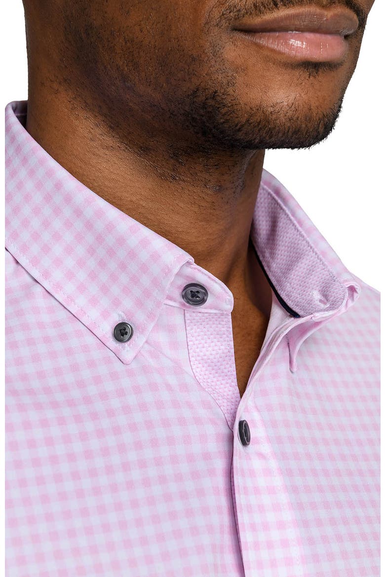 Slim Fit Gingham Woven Short Sleeve Basic Shirt, Alternate, color, LT. PINK