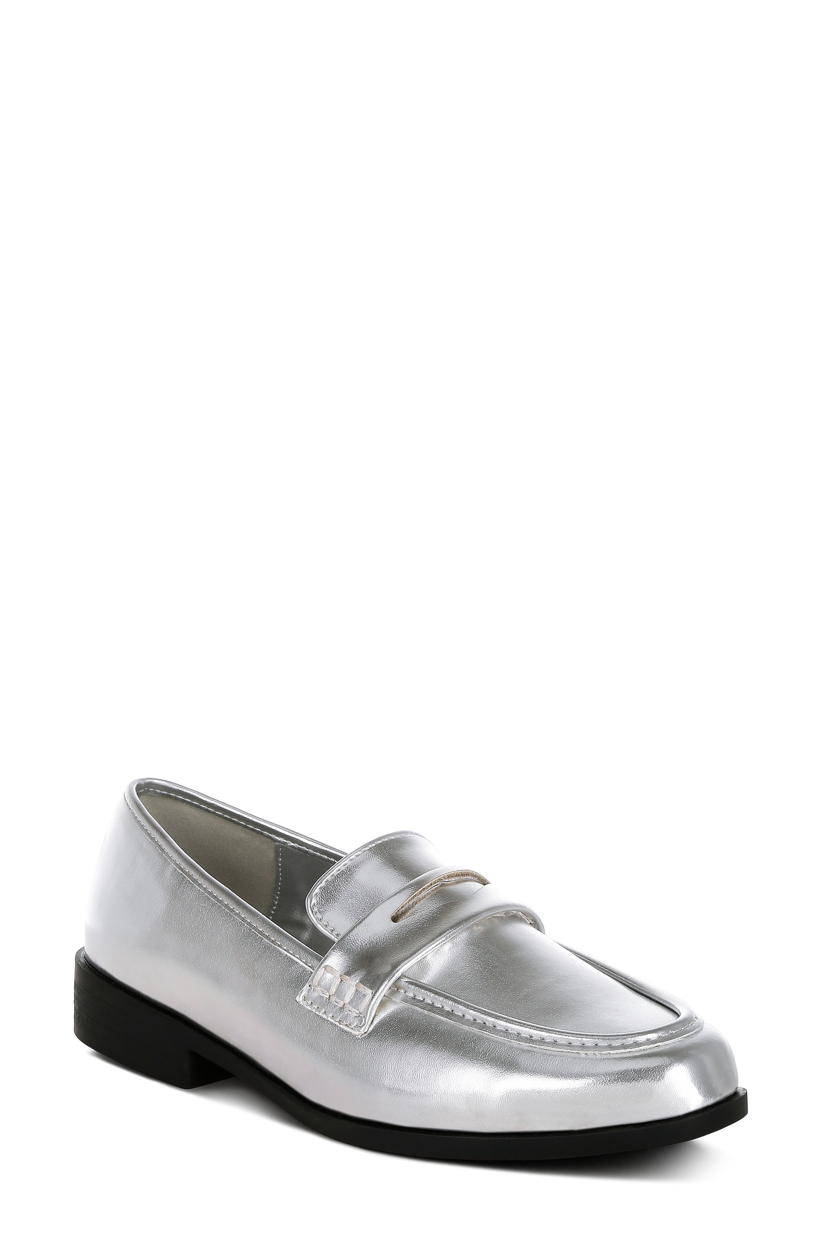 LONDON RAG Rugle Metallic Penny Loafer, Main, color, Silver