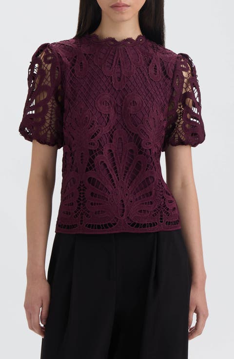 Mock Neck Short Sleeve Lace Top