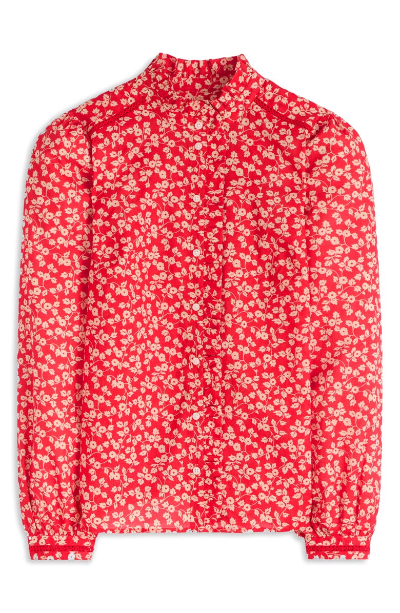 Boden Helena Floral Cotton Button-Up Shirt, Main, color, Cranberry Red Delicate Vine