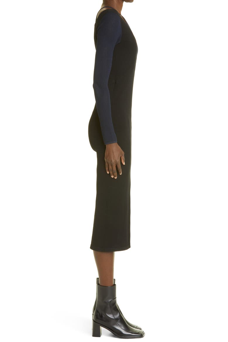E-Hook Overlay Long Sleeve Midi Dress, Alternate, color, BLACK/ NAVY