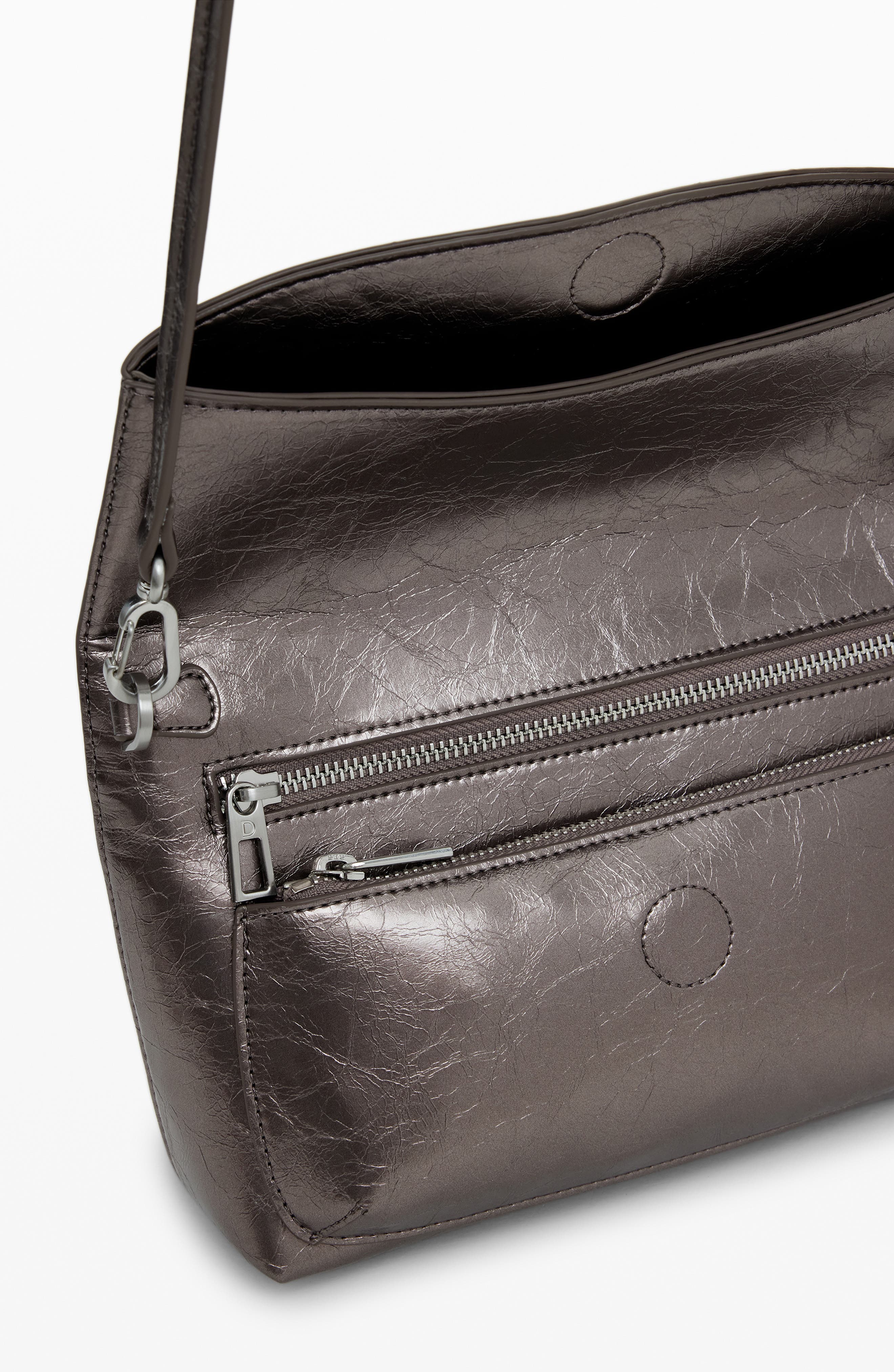 Desigual Metallic Faux Leather Shoulder Bag, Alternate, color, Silver