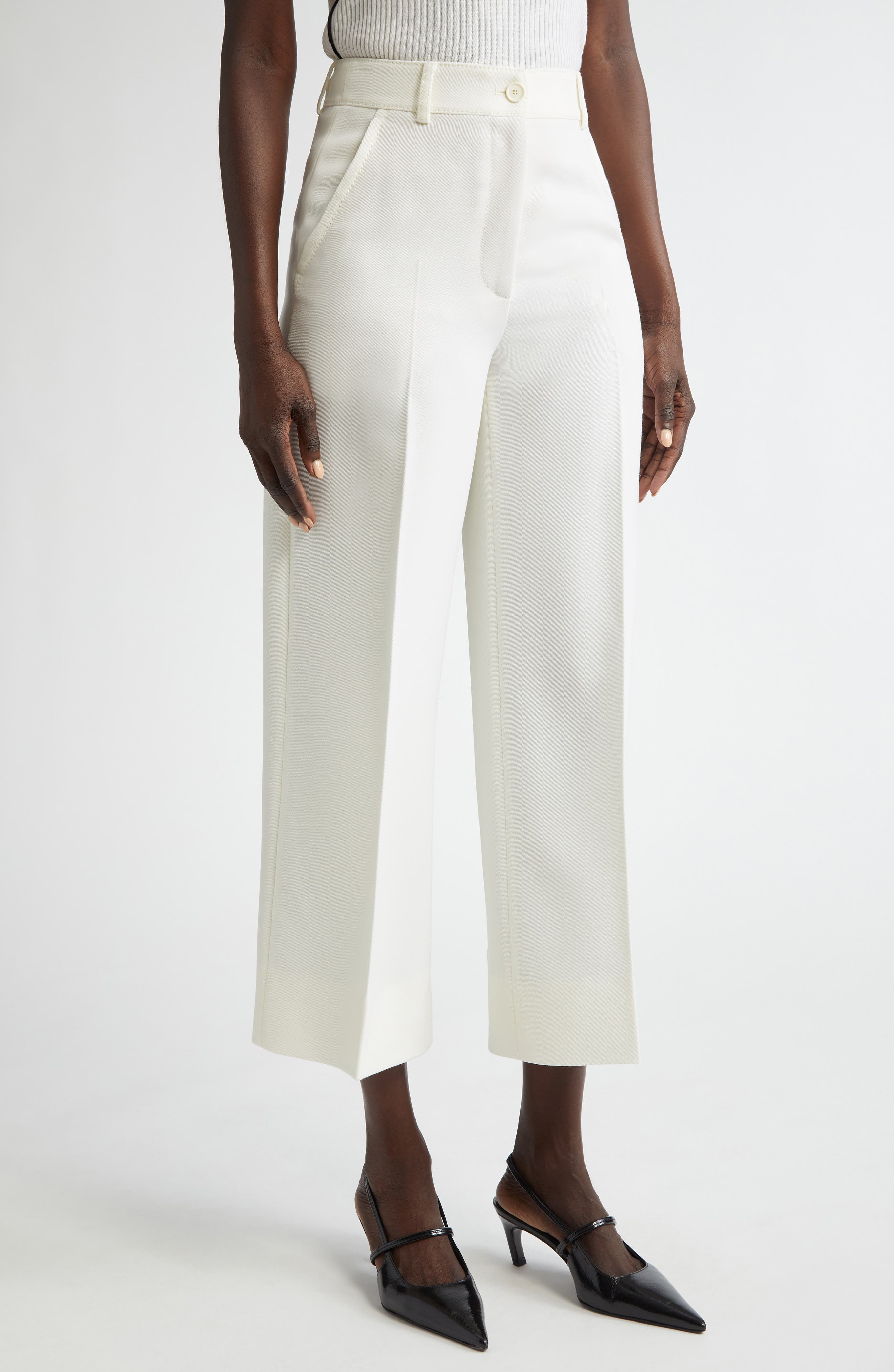 Akris punto Chiara Wool Tricotine Crop Pants<br> in Cream 