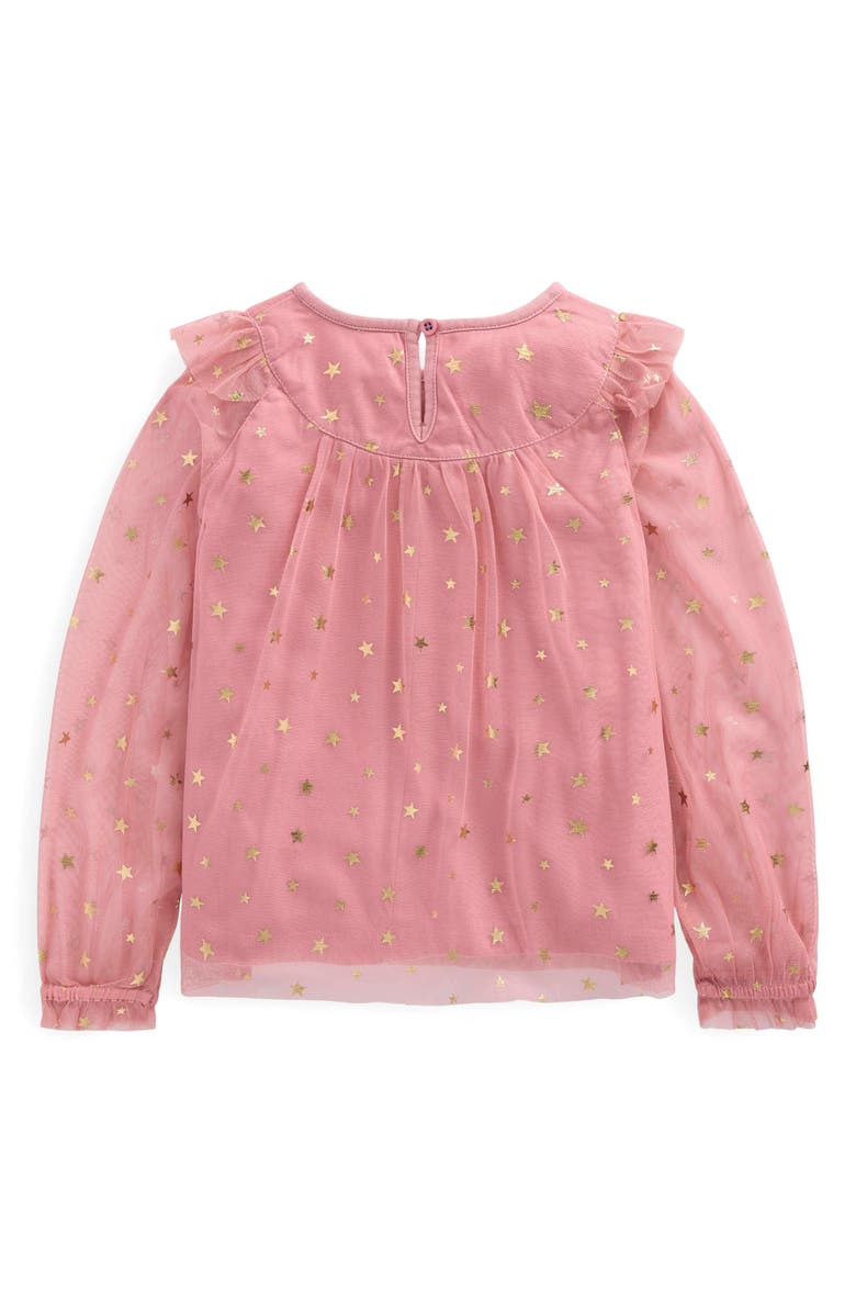 Mini Boden Kids' Foil Star Tulle Top, Alternate, color, Almond Pink Stars