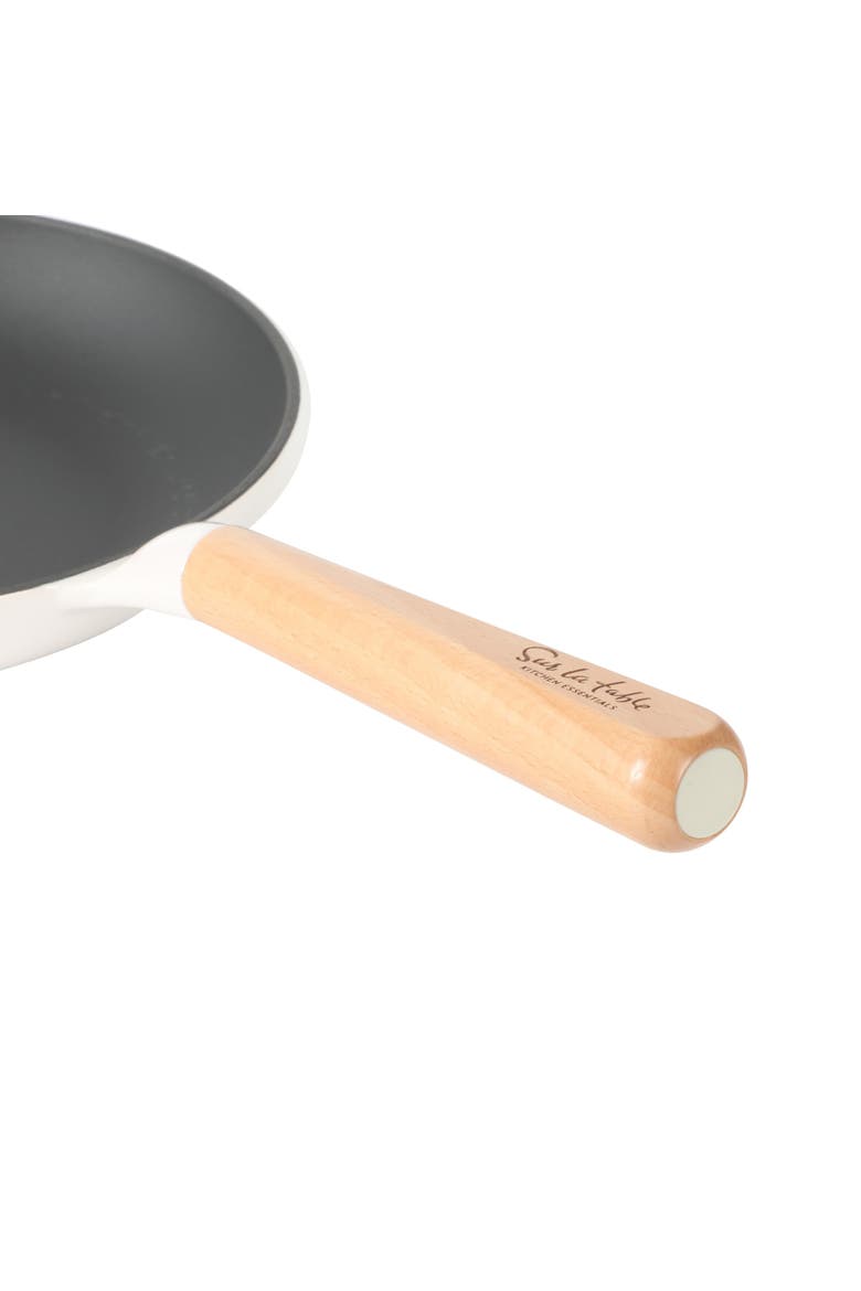 Pre-Seasoned Cast Iron Skillet with Wood Handle, Natural Nonstick Lightweight Frying Pan, Alternate, color, White