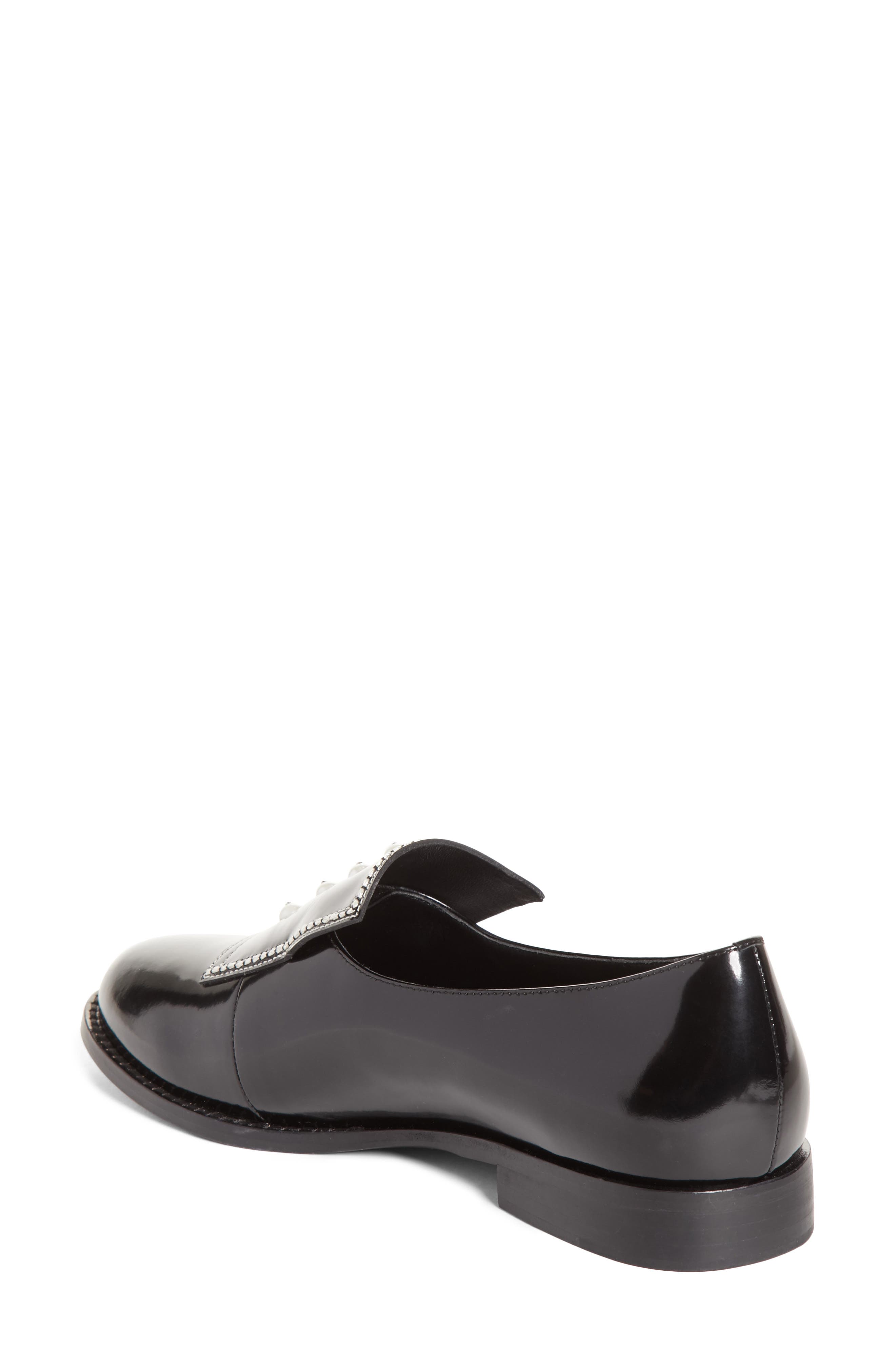 Leah Imitation Pearl Loafer, Alternate, color, BLACK