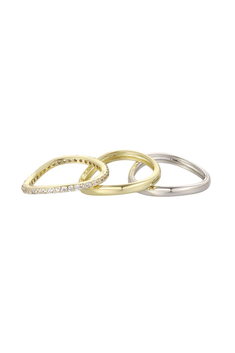 Set of 4 Mixed Metal Wavy Stackable Rings, Alternate, color, GOLD/ SILVER