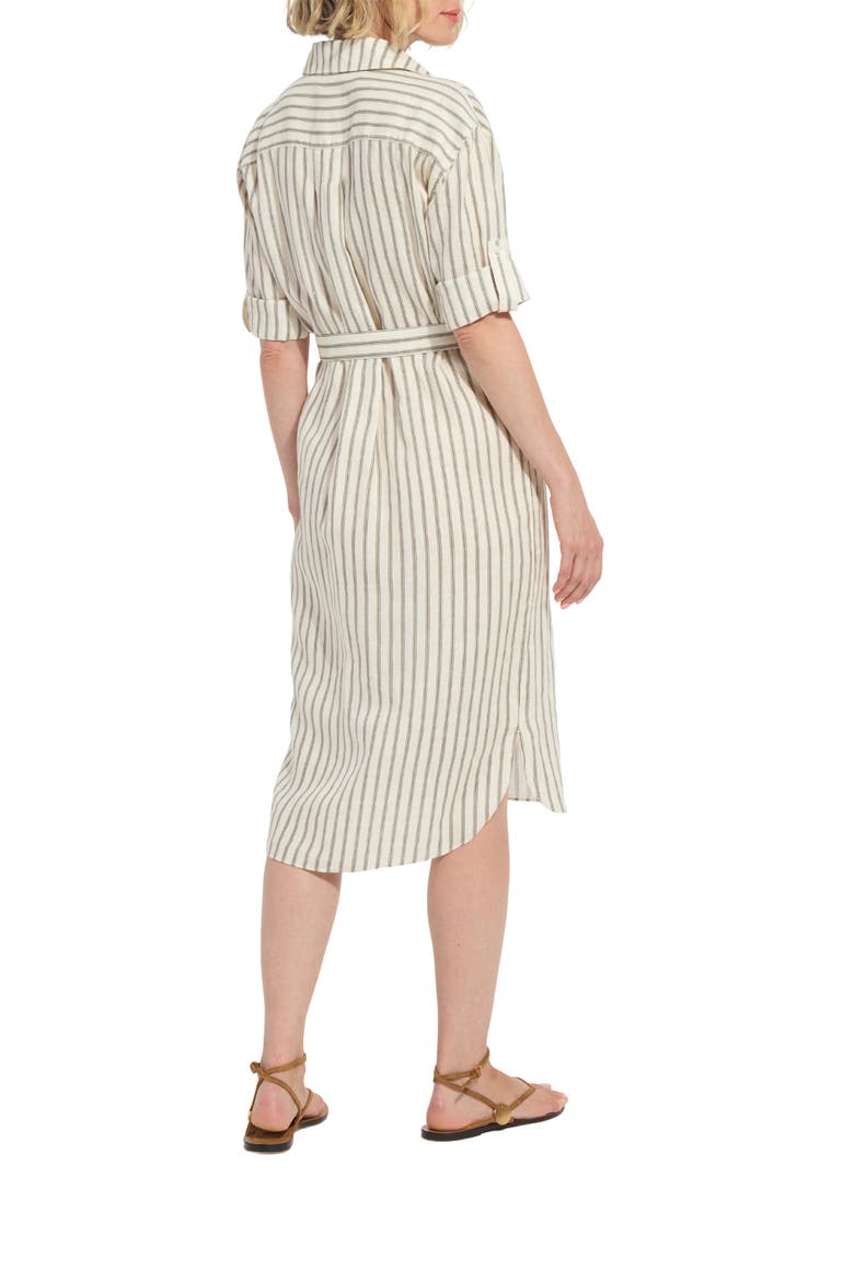 Juniper Stripe Belted Linen Shirtdress, Alternate, color, OLIVE GROVE STRIPE