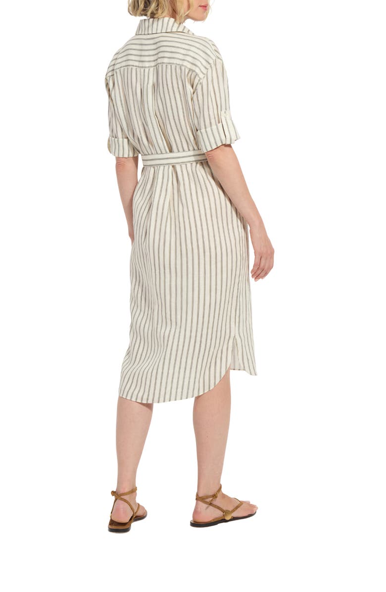 Lysse Juniper Stripe Belted Linen Shirtdress, Alternate, color, Olive Grove Stripe