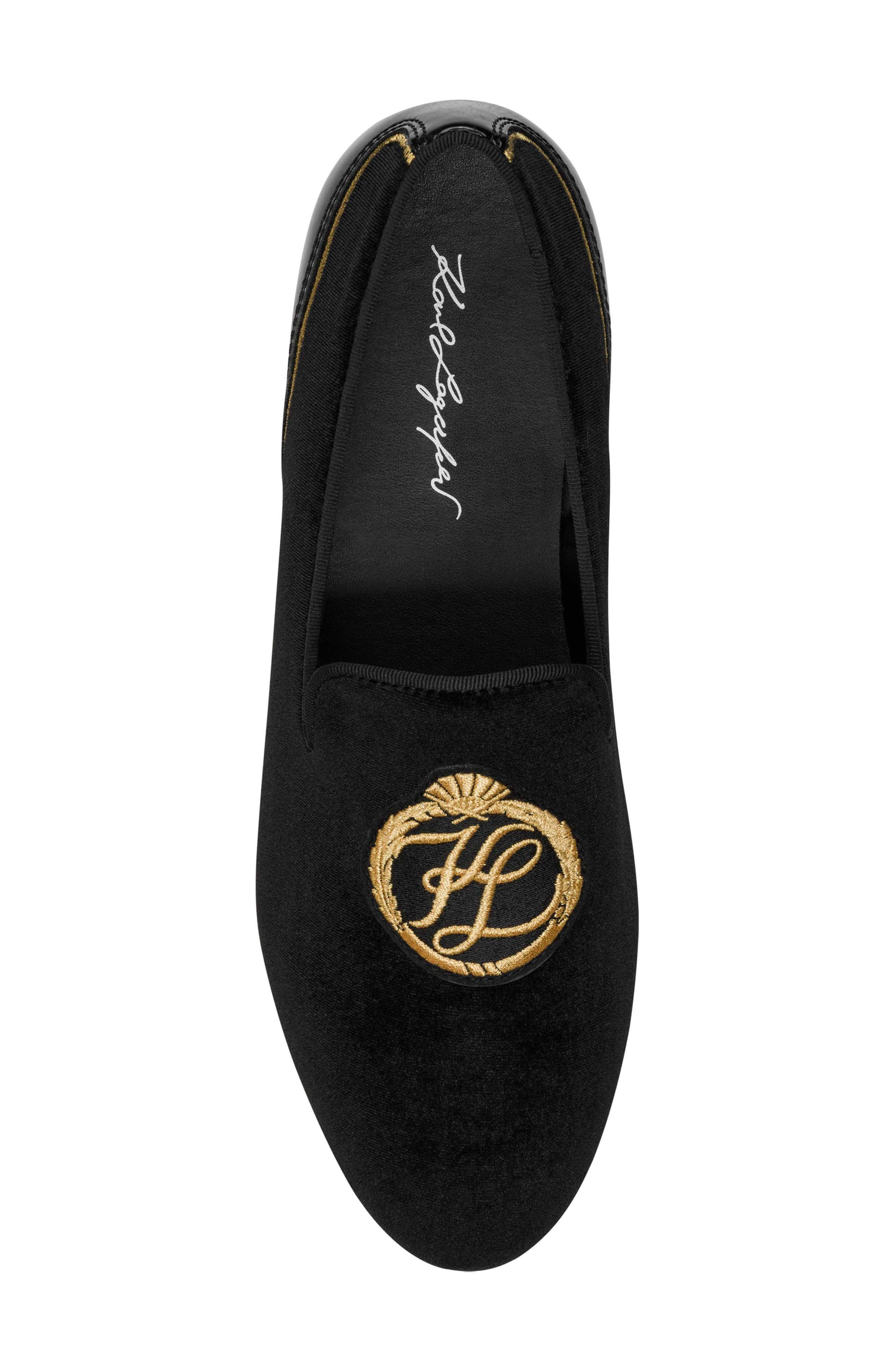 KARL LAGERFELD PARIS Velvet Smoking Slipper, Alternate, color, Black