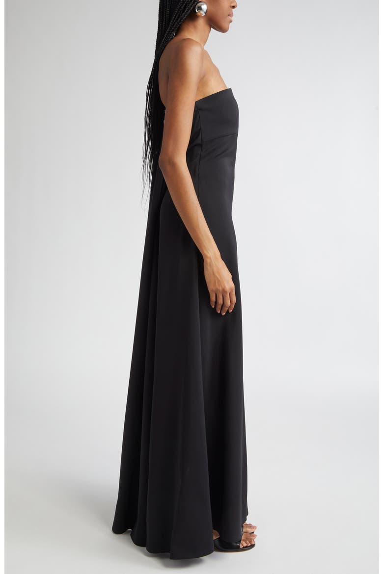 La Robe Bustier Strapless Crepe Jersey Maxi Dress with Train, Alternate, color, BLACK