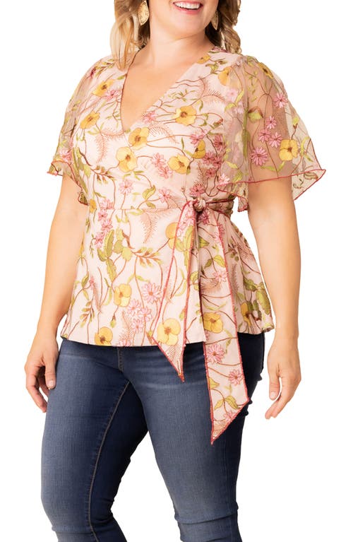 Shop Kiyonna Rosalie Embroidery Wrap Top In Dawn Garden