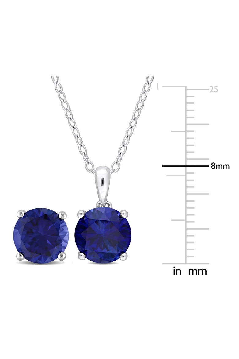 Sterling Silver Round Lab Created Sapphire Stud Earrings & Necklace Set, Alternate, color, BLUE