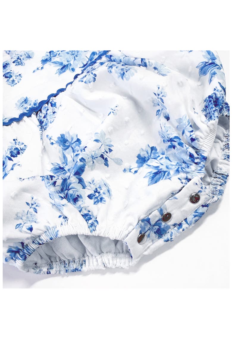 Floral Toile Clip Dot Romper, Alternate, color, BLUE/ WHITE