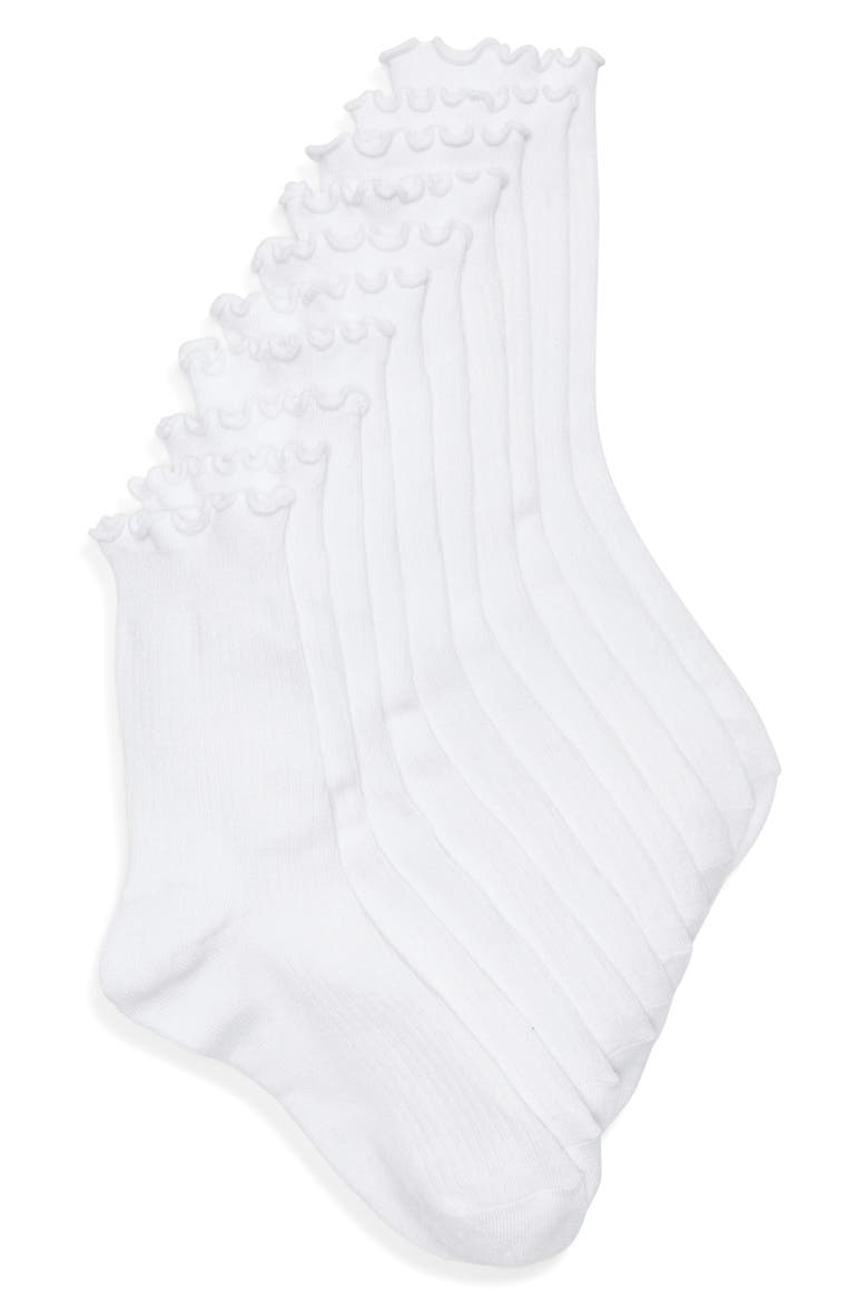 5-Pack Demi Lettuce Edge Crew Socks, Main, color, WHITE