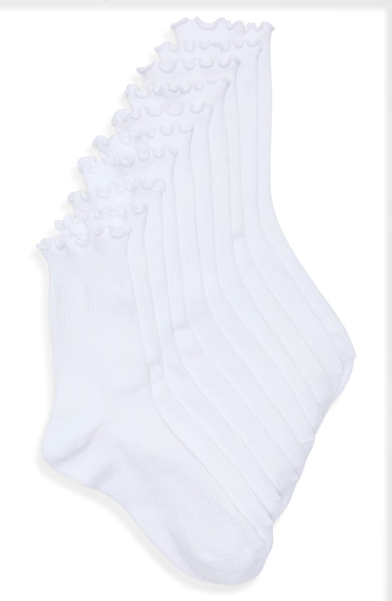 NORDSTROM RACK 5-Pack Demi Lettuce Edge Crew Socks, Main, color, White