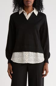 Adrianna Papell V-Neck Twofer Sweater