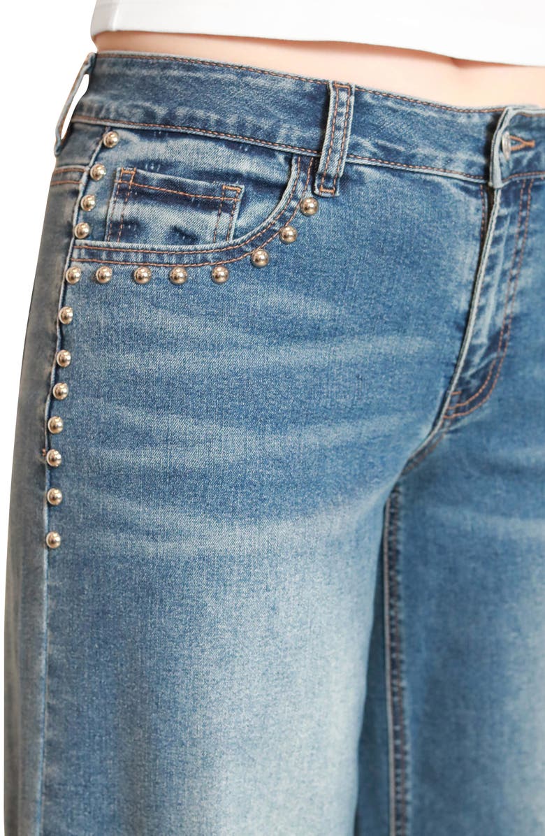 Madden Girl Studded Loose Fit Wide Leg Jeans, Alternate, color, Dark Wash