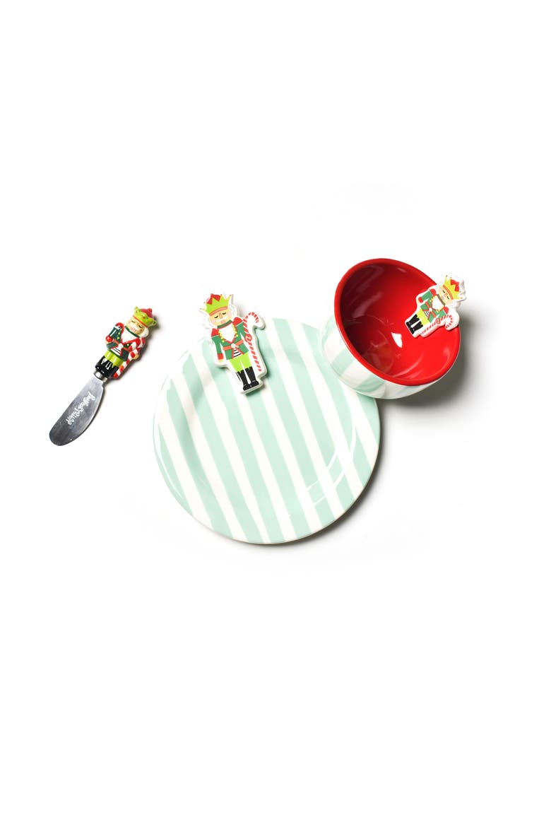 Mr. Nutcracker Embellishment Plate Bowl and Spreader Set, Main, color, Blue