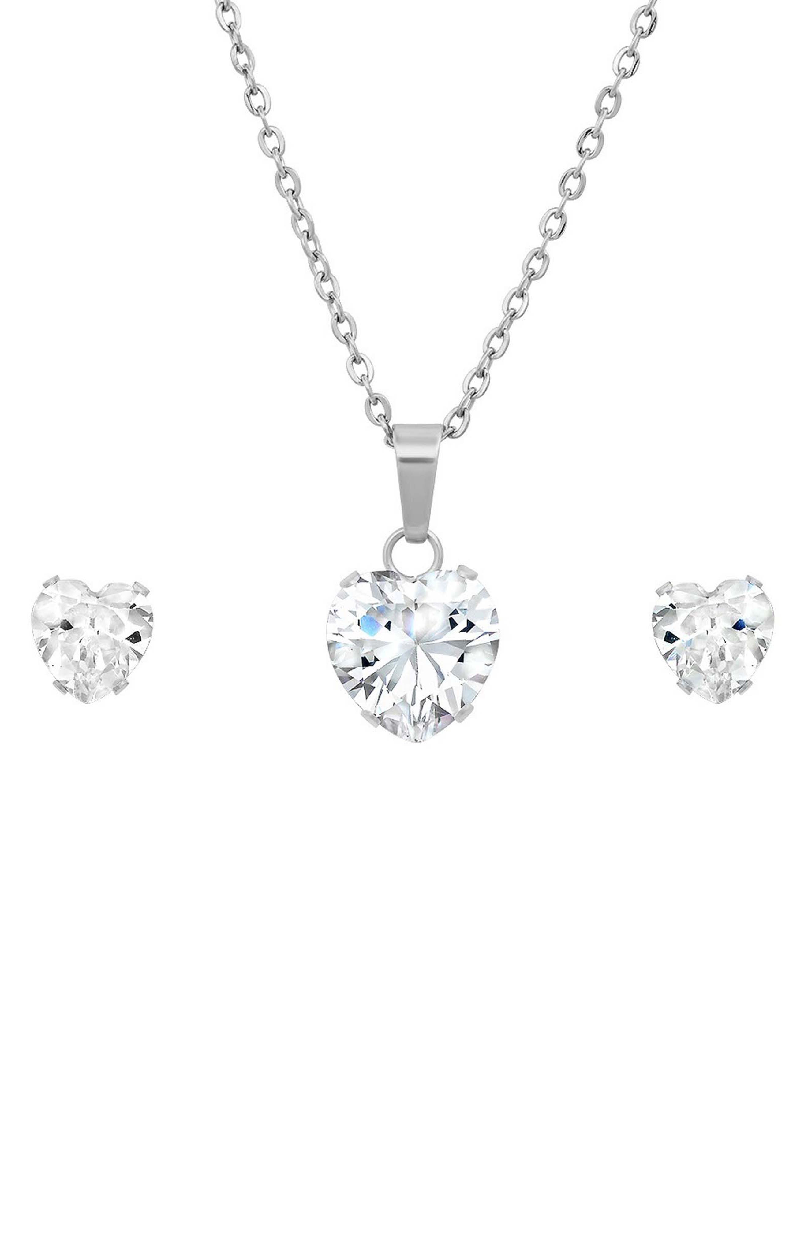 Simulated Diamond Stud Earrings & Pendant Necklace Set