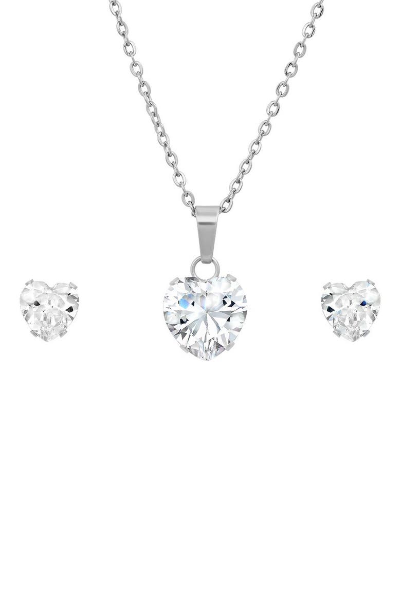 Simulated Diamond Stud Earrings & Pendant Necklace Set, Main, color, SILVER
