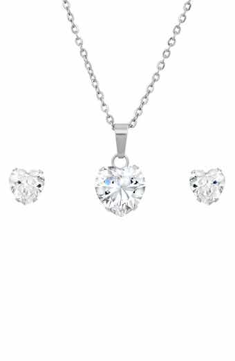 Simulated Diamond Stud Earrings & Pendant Necklace Set