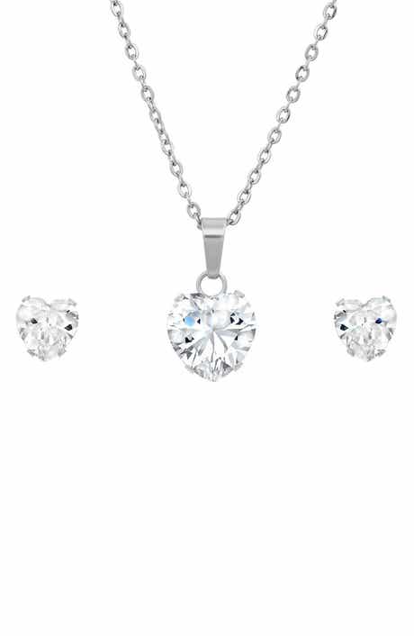 Simulated Diamond Stud Earrings & Pendant Necklace Set
