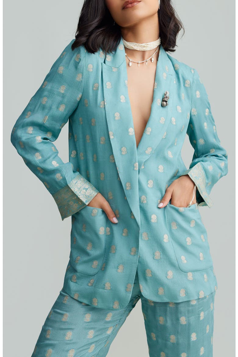 Zoya Metallic Blazer, Main, color, LIGHT BLUE