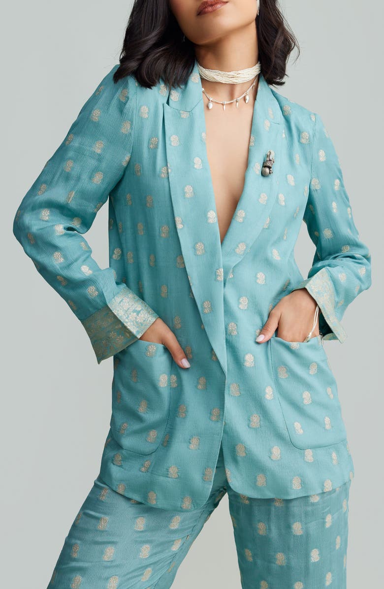 holiCHIC Zoya Metallic Blazer, Main, color, Light Blue