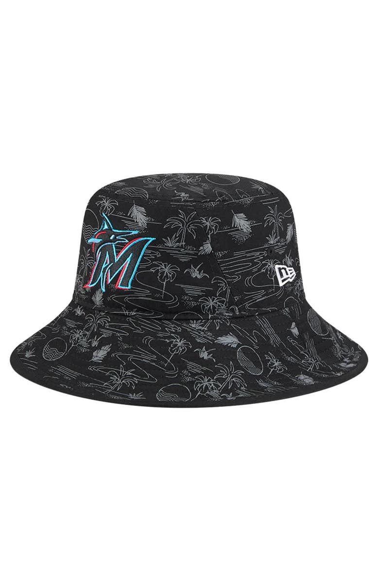 New Era Youth New Era Black Miami Marlins 2025 Spring Training All Over Print Bucket Hat, Main, color,