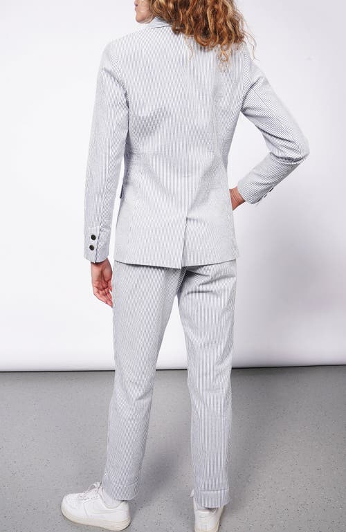 Wildfang The Empower Seersucker Tux Blazer In Navy/white