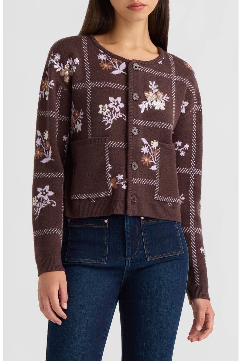 Floral Patchwork Cardigan, Main, color, BROWN