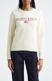 Sporty & Rich Nautical Embroidered Cotton Crop Sweater