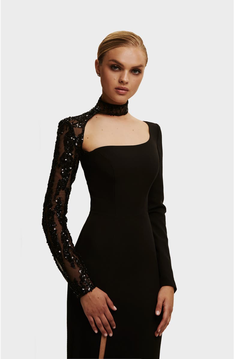 Milla Trumpet Gown With Detachable Sleeve, Alternate, color, 