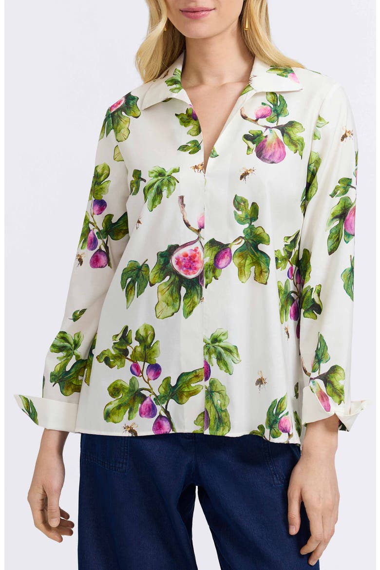 Agnes Figs Print Stretch Cotton Popover Top, Main, color, IVORY/ MULTI