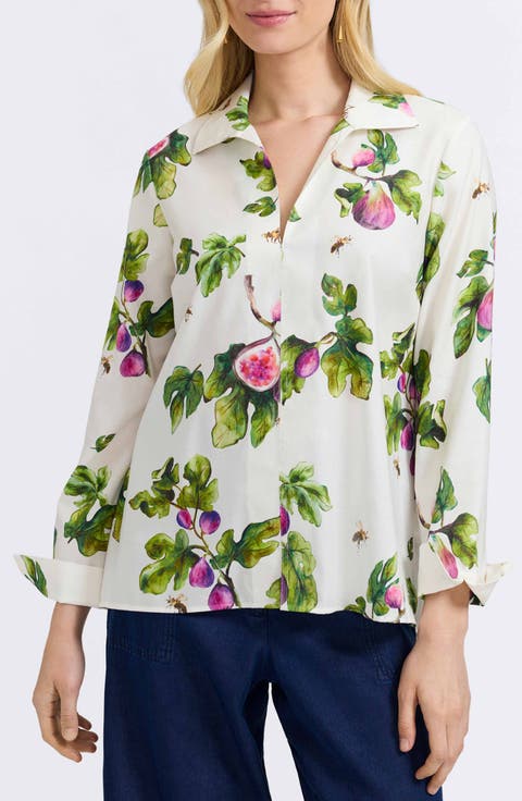 Agnes Figs Print Stretch Cotton Popover Top
