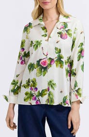 Foxcroft Agnes Figs Print Stretch Cotton Popover Top