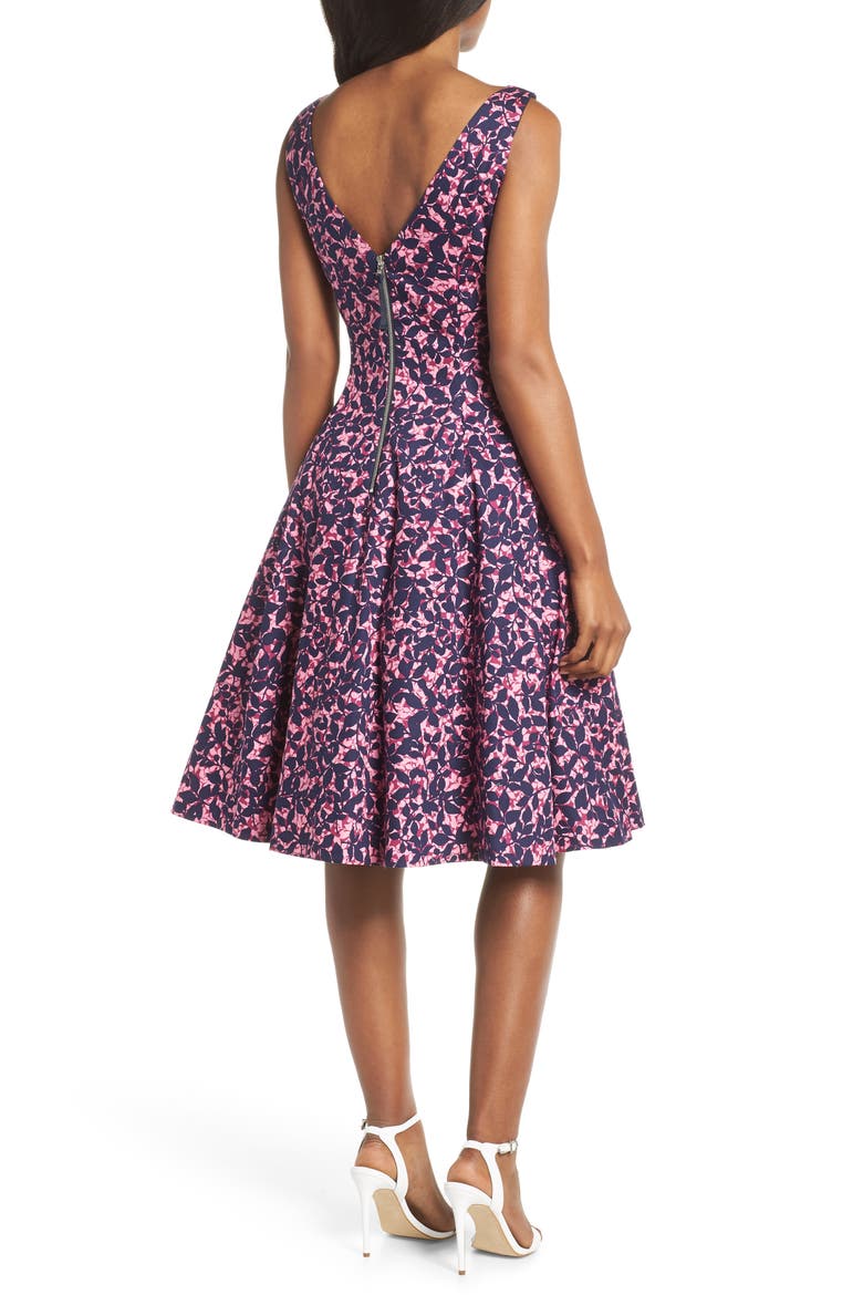 Print Fit & Flare Dress, Alternate, color, NAVY/ PINK
