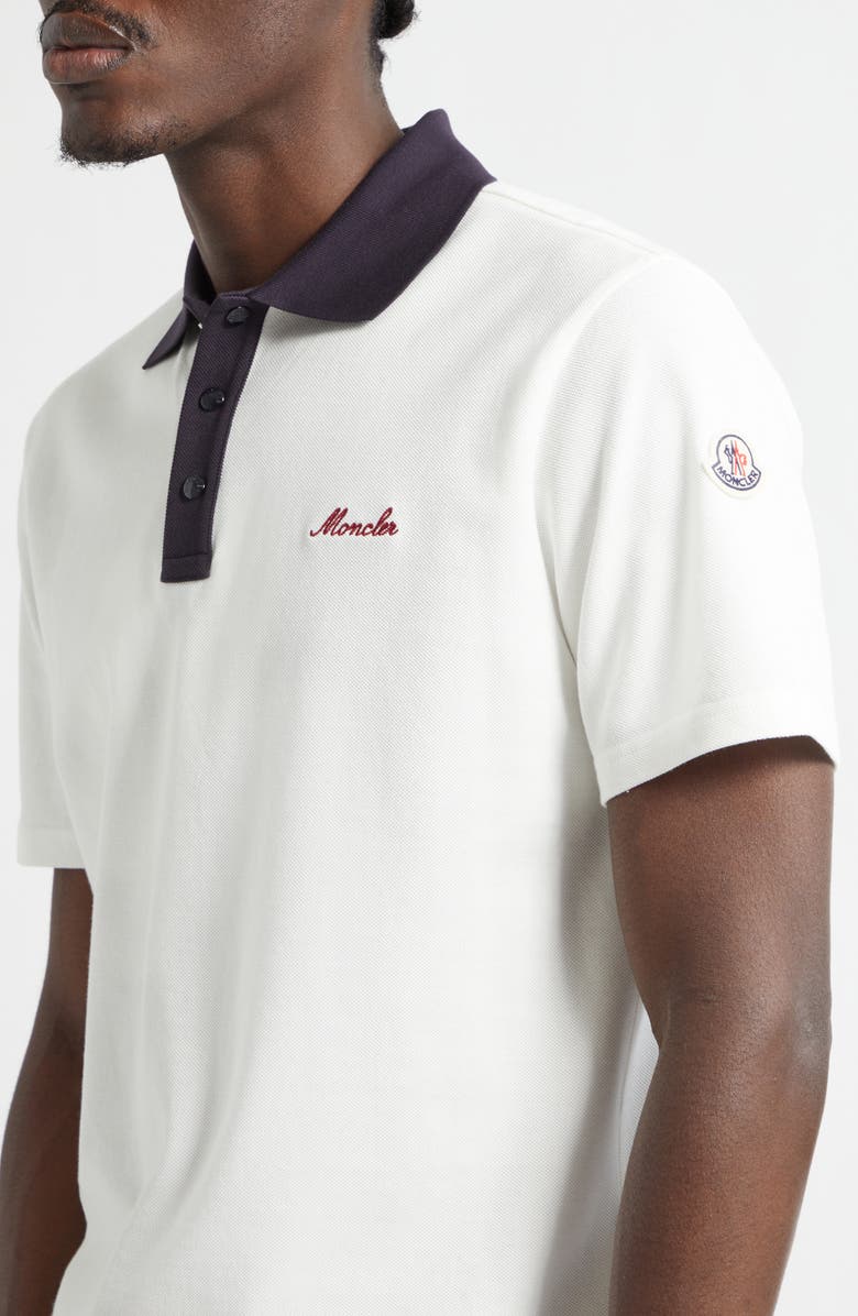 Moncler Logo Patch Cotton Piqué Polo, Alternate, color, Silk White