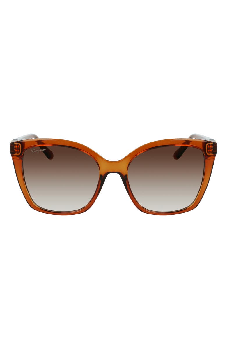 FERRAGAMO Gancini 54mm Rectangular Sunglasses, Main, color, Crystal Caramel