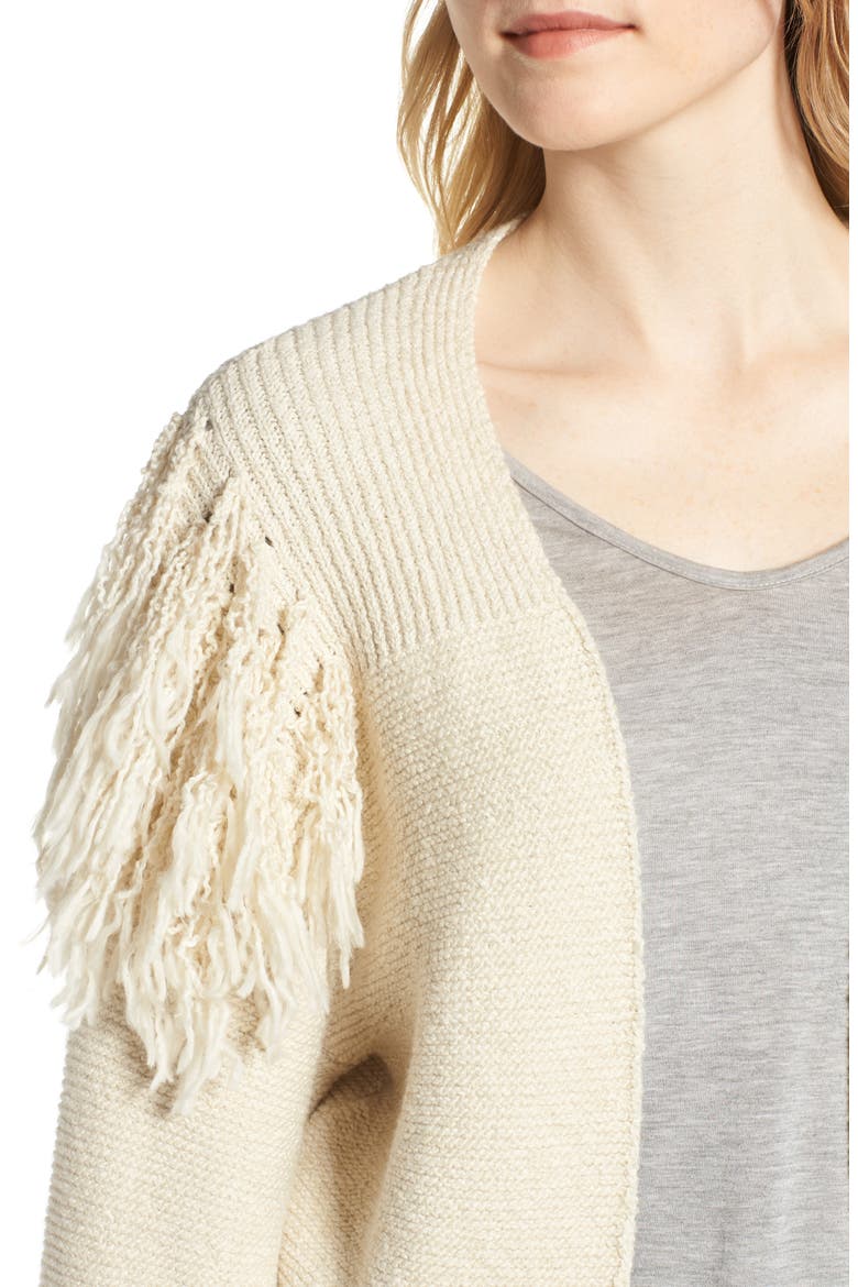 Fringe Detail Cardigan, Alternate, color, IVORY BIRCH