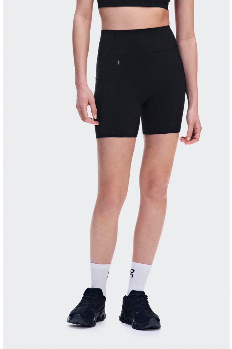 Studio High Waist Pocket Bike Shorts, Main, color, BLACK