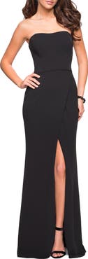 La Femme Simple Strapless Prom Dress with Double Strap Back