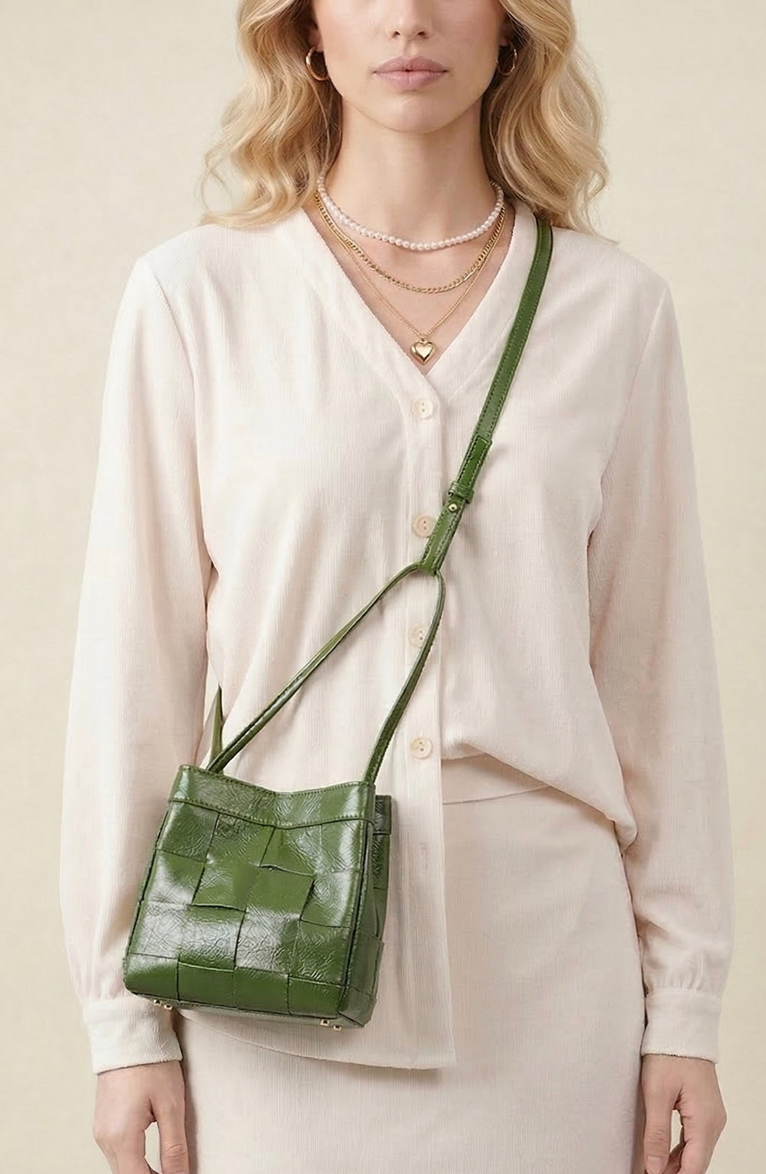 Modenaire Woven Leather Crossbody Shoulder Bag, Alternate, color, Olive Green