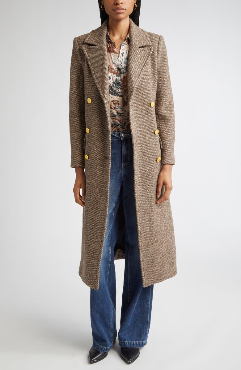 L'AGENCE Kolina Double Breasted Wool Blend Coat, Alternate, color, Bracken Brown/ Gold