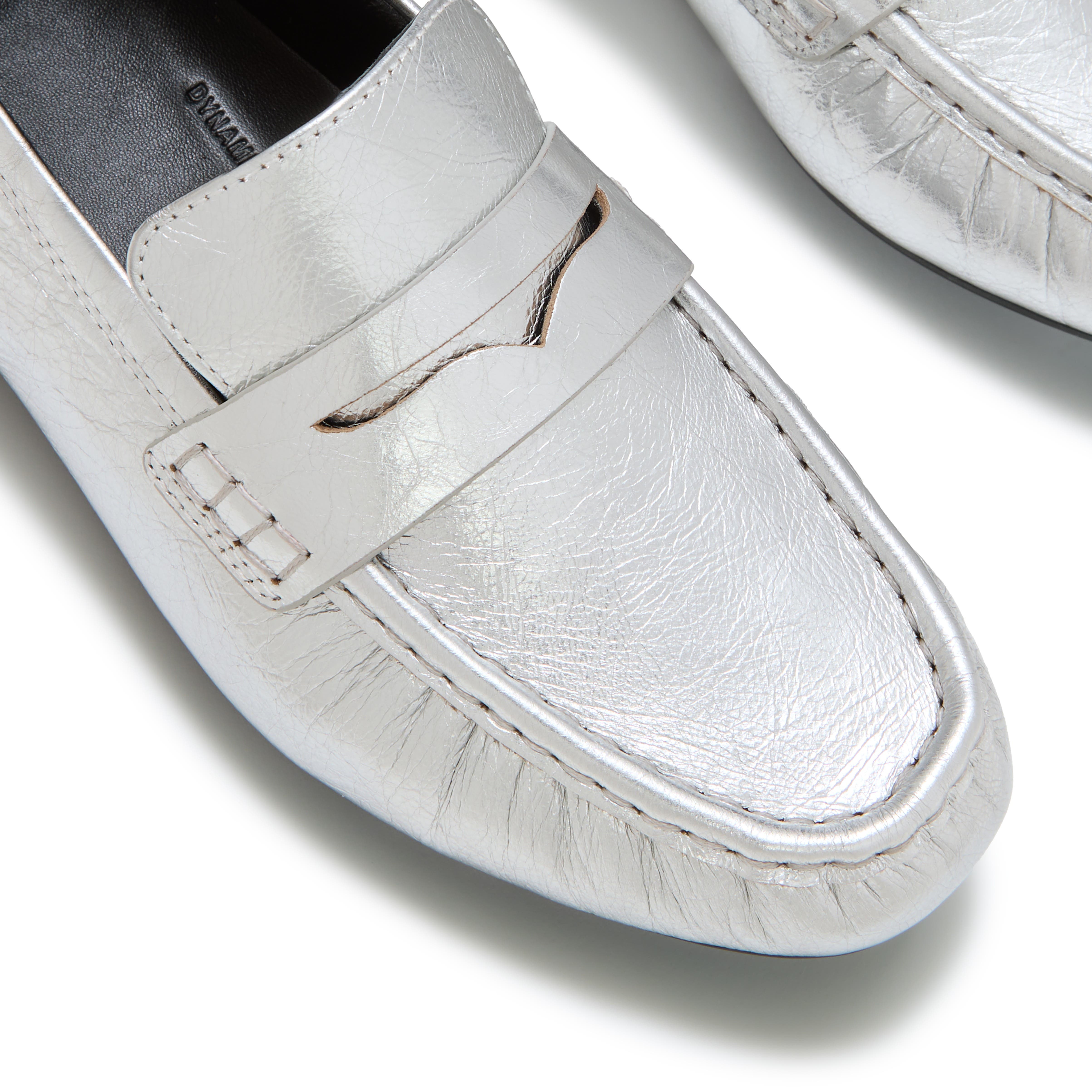 Delicato Crinkle Metallic Leather Loafers, Alternate, color, Silver