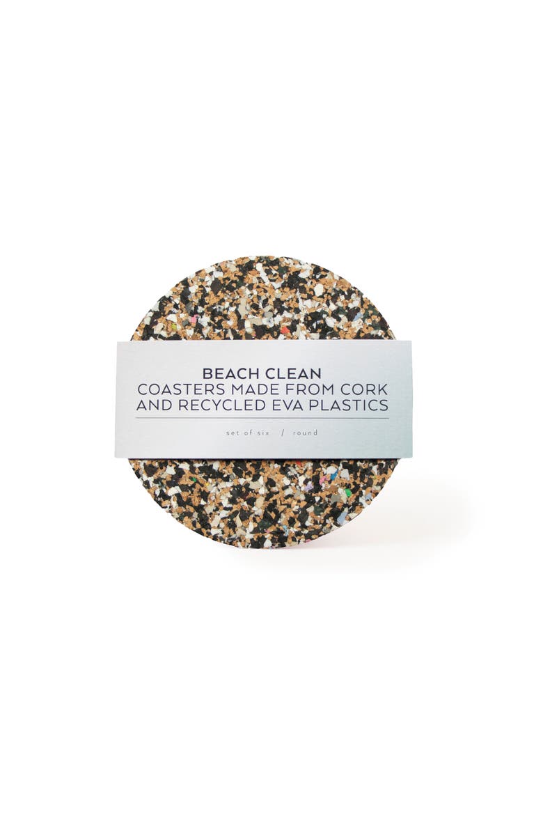 Beach Clean Round Coasters Set of 6, Alternate, color, Natural Cork