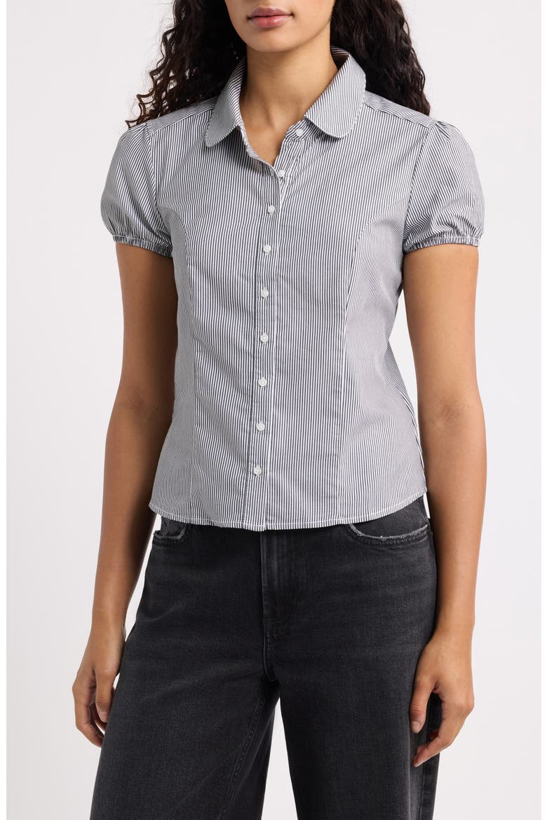 Clover Stripe Short Sleeve Button-Up Shirt, Main, color, BLACK STRIPE