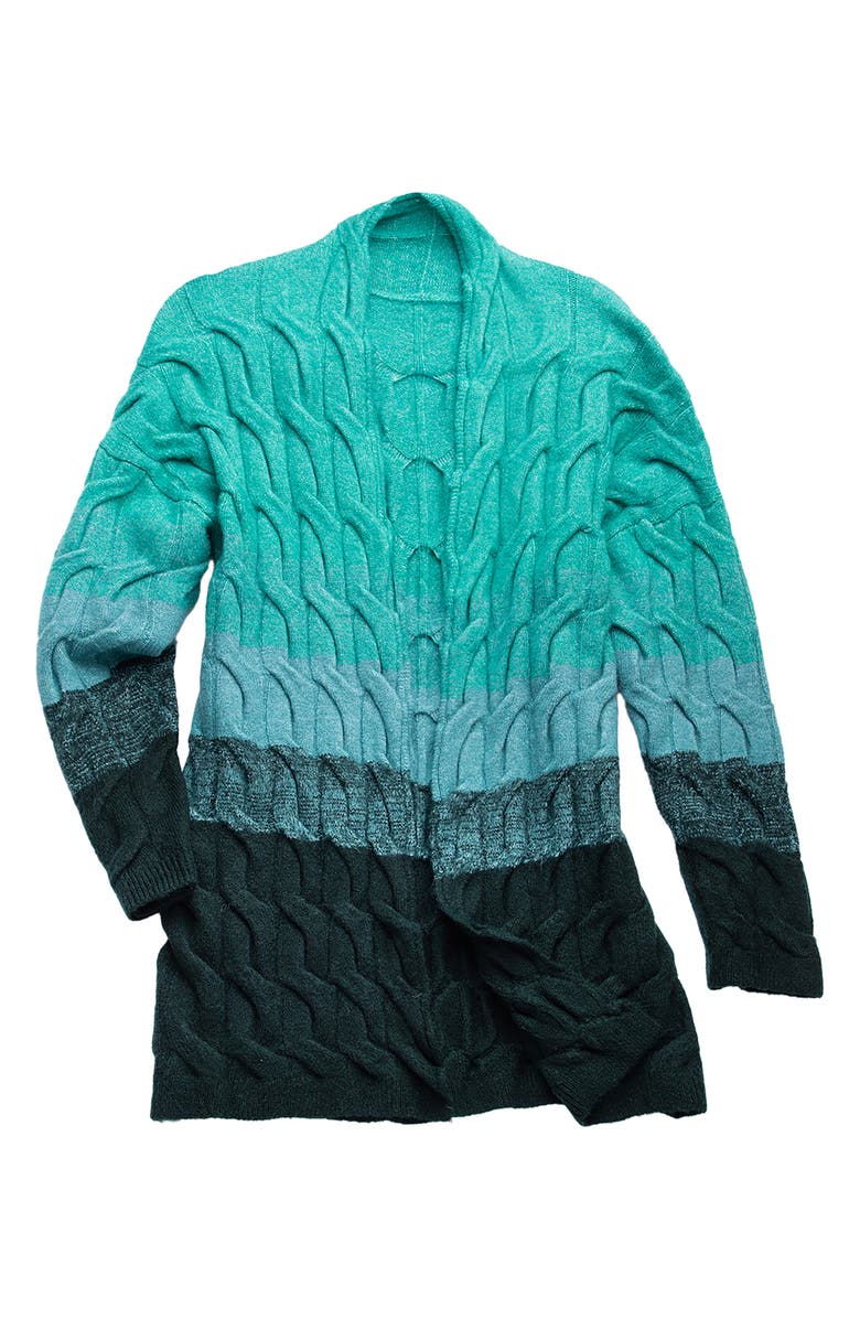 SAACHI Coloblock Cable Knit Cardigan, Alternate, color, Green