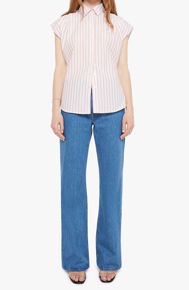 MOTHER The Cap Game Stripe Cotton Button-Up Shirt, Alternate, color, Line Breaker